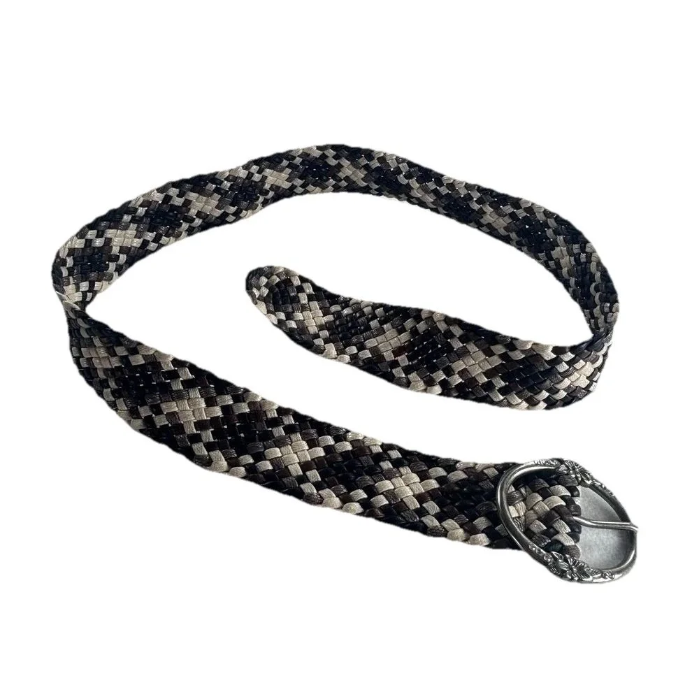 Relic Braided Leather Belt Womens‎ Sz M Black Floral Romantic Western Y2K Boho